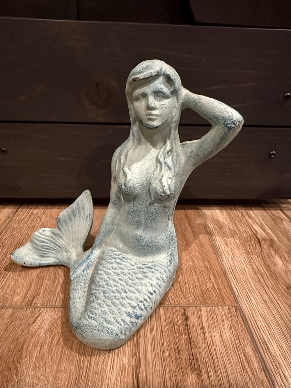 Coastal Vintage-Style Cast Iron Sitting Mermaid Figurine 7 Inches Tall